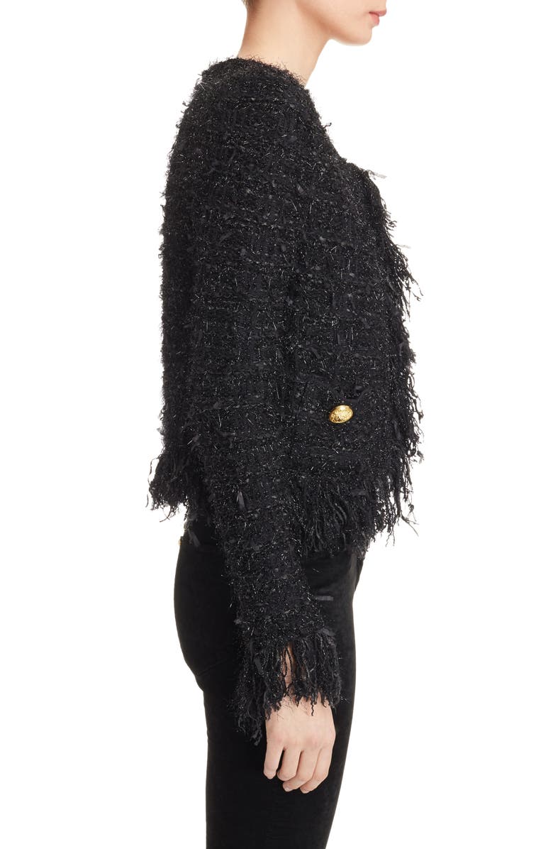 Balmain Fringe Trim Sweater Jacket, Alternate, color,