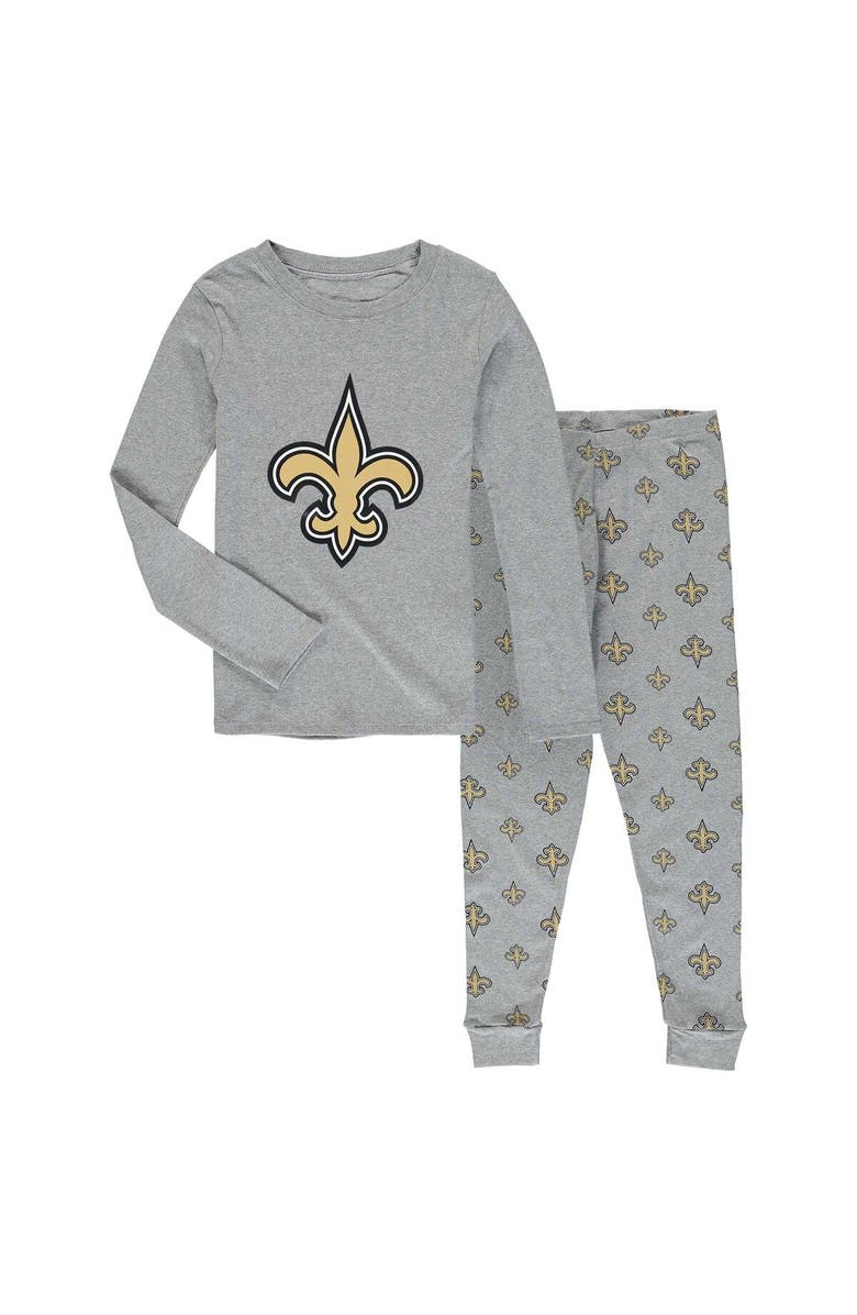 Outerstuff Youth Heathered Gray New Orleans Saints Long Sleeve T-Shirt & Pants Sleep Set, Main, color, Gray