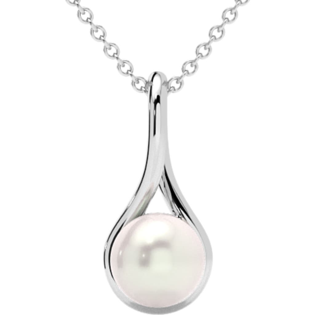 Bliss Diamond 7mm Pearl Solitaire Pendant 14k Gold 18" Necklace 18mm Tall In 14k White Gold