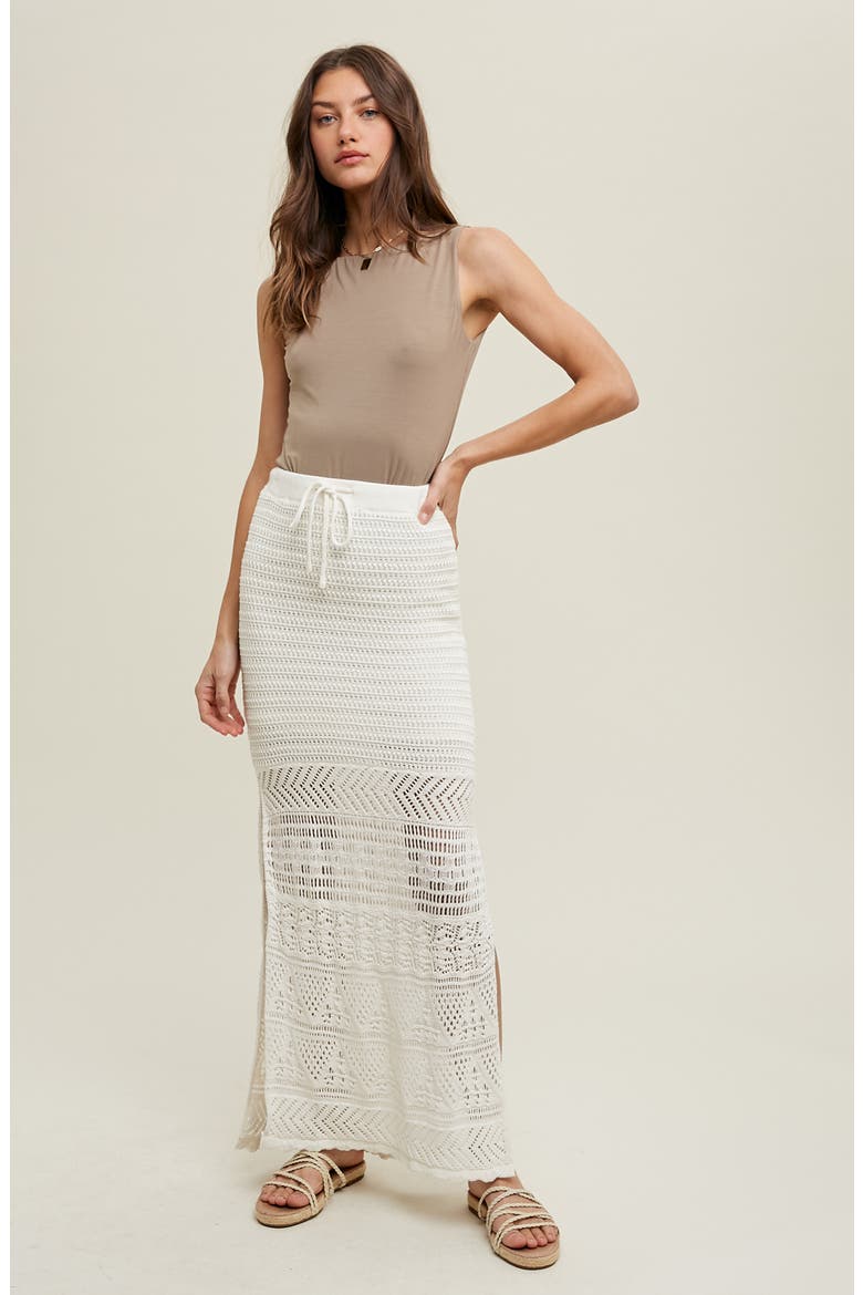 Open Stitch Drawstring Cotton Midi Skirt, Alternate, color, OFF WHITE
