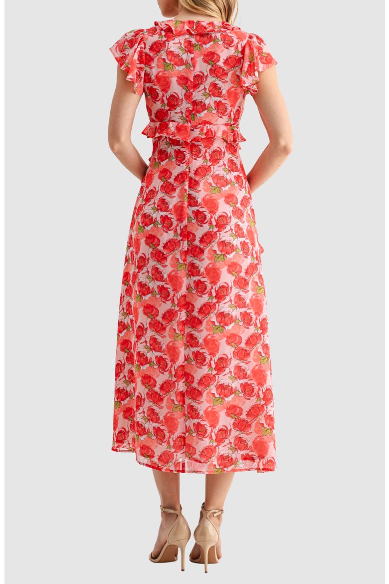 Flutter Sleeve Ruffle Midi Dress, Alternate, color, RED FLORAL