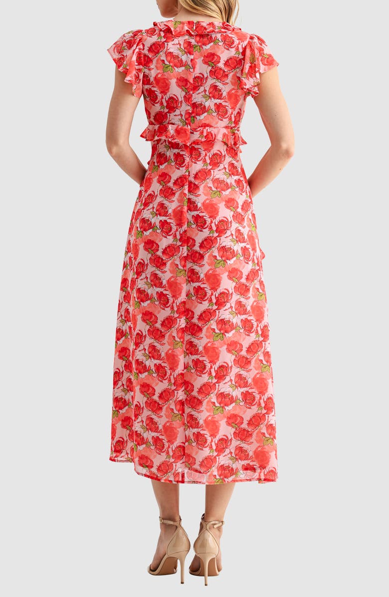 Lush Flutter Sleeve Ruffle Midi Dress, Alternate, color, Red Floral