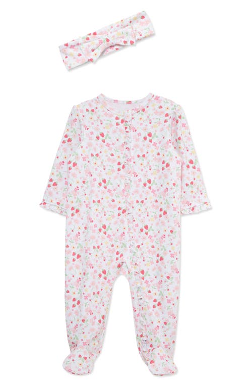 Little Me Babies'  Berry Floral Cotton Footie & Headband Set In Multi