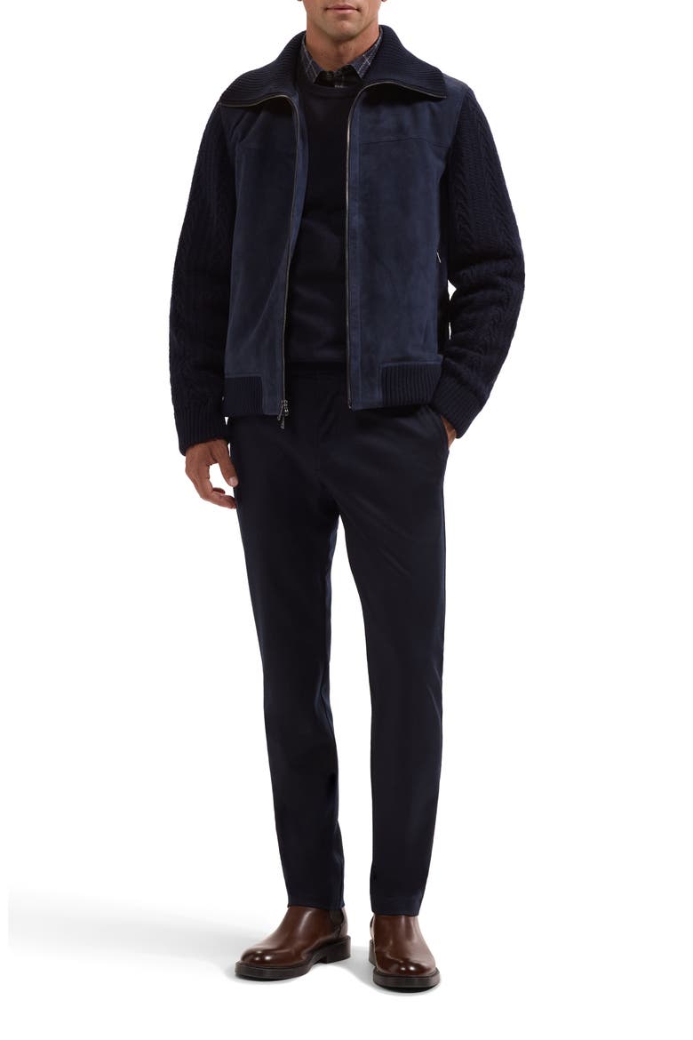 Hybrid Suede Leather Jacket, Alternate, color, NAVY