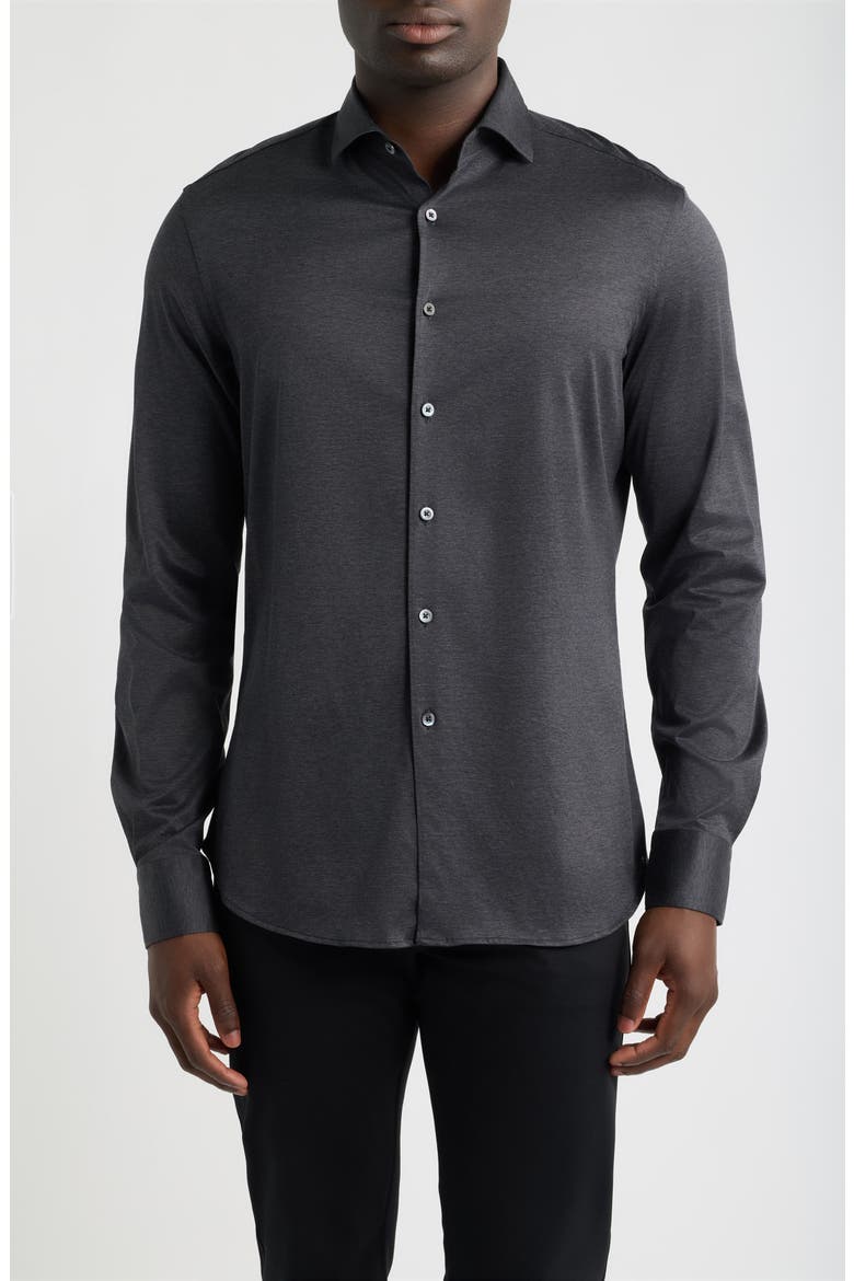 Regular Fit Cotton Jersey Button-Up Shirt, Main, color, CHARCOAL