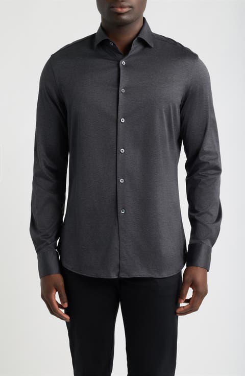 Regular Fit Cotton Jersey Button-Up Shirt