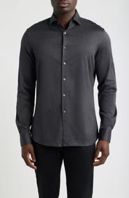 Canali Regular Fit Cotton Jersey Button-Up Shirt