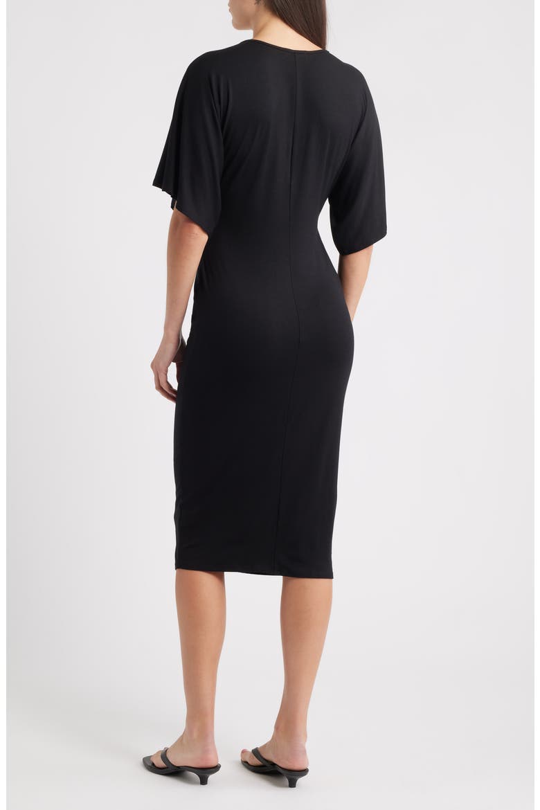 Twist Front Knit Midi Dress, Alternate, color, BLACK