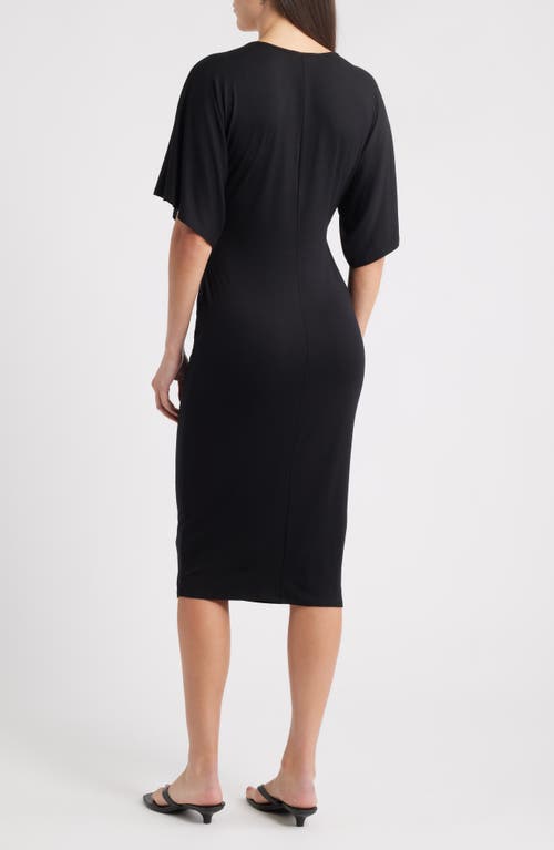 Loveappella Twist Front Knit Midi Dress In Black