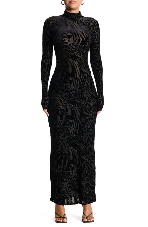 Burnout Long Sleeve Maxi Dress