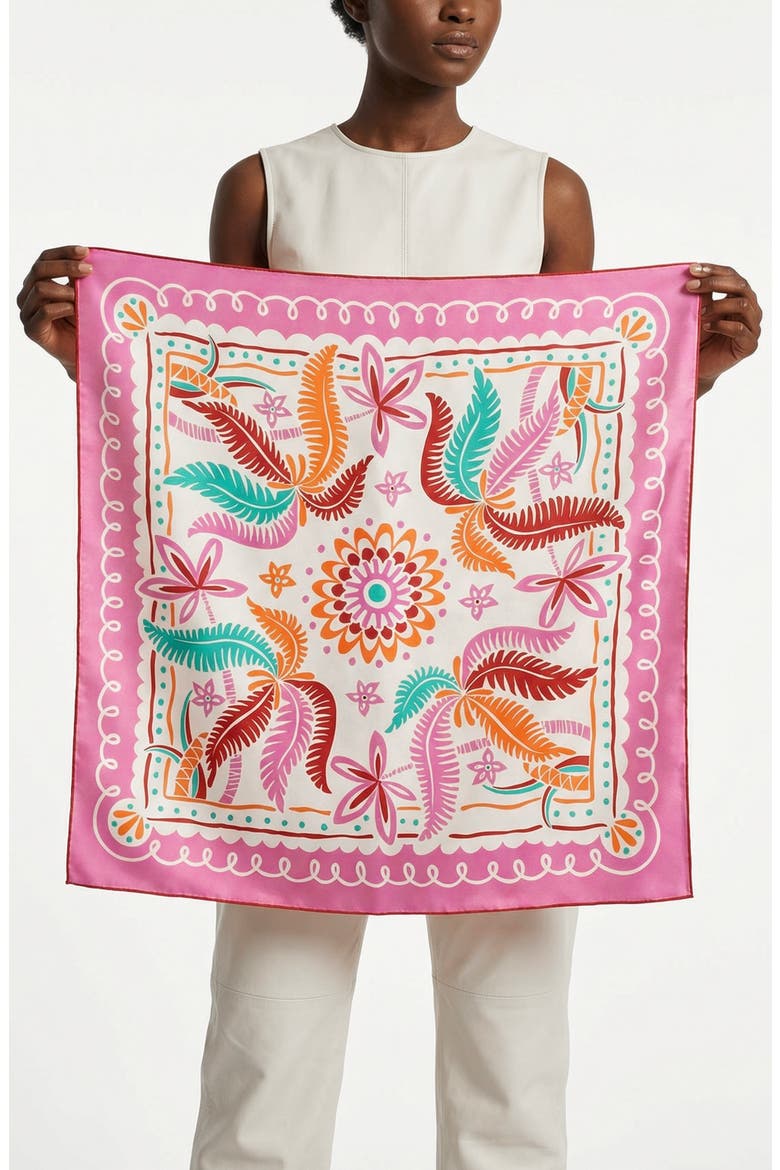 Dancing Palms Double Sided Silk Scarf, Alternate, color, pink