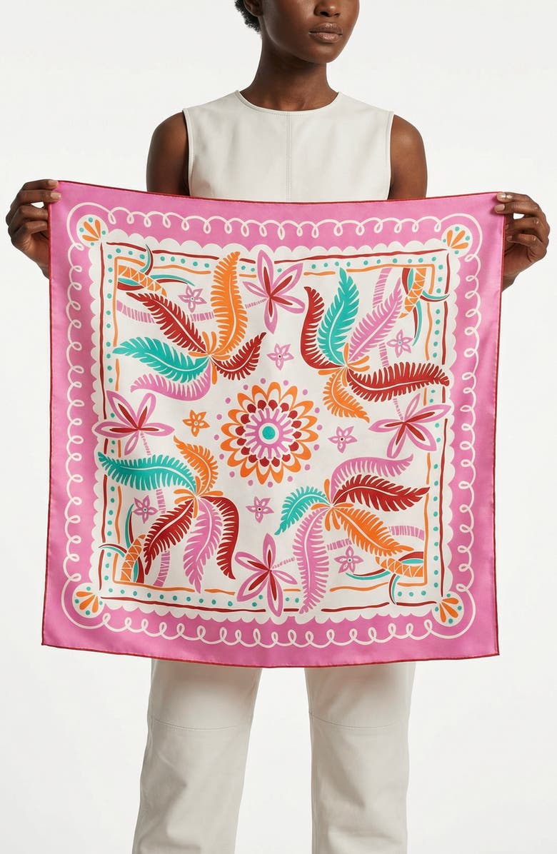 Jessie Zhao New York Dancing Palms Double Sided Silk Scarf, Alternate, color, Pink