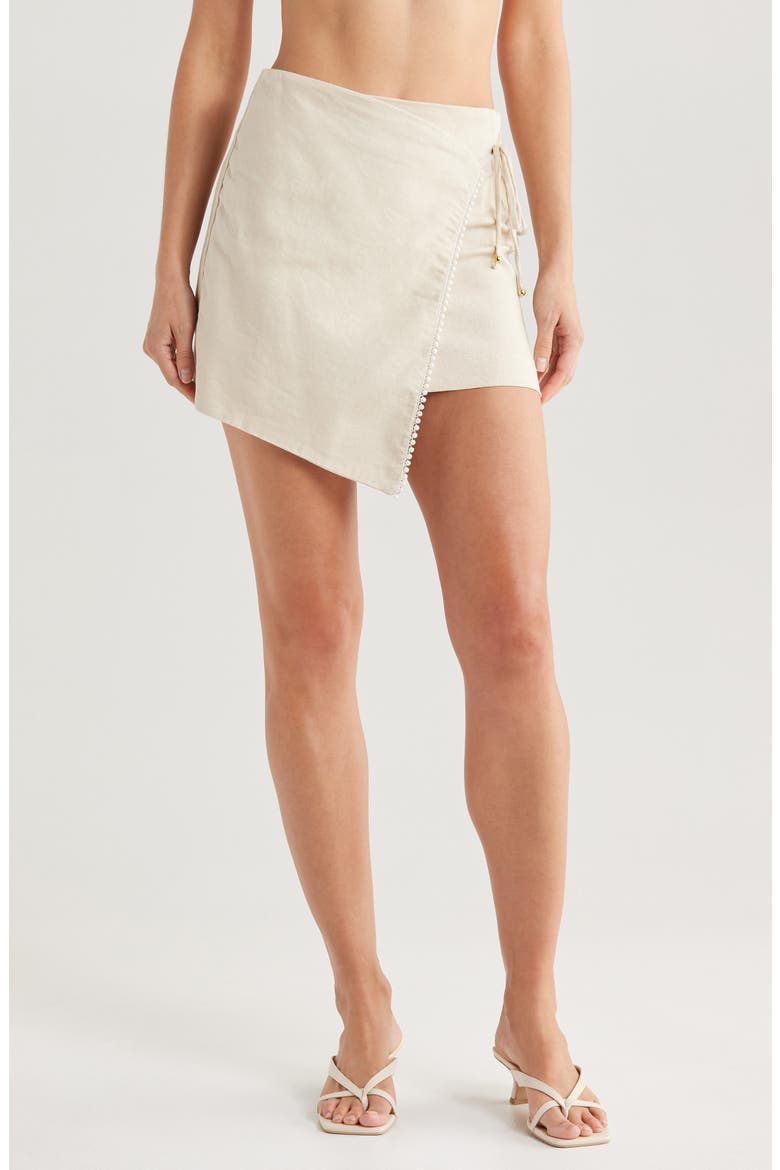 Egypt Faux Pearl Accent Linen Blend Cover-Up Wrap Skirt, Main, color, SIENNA