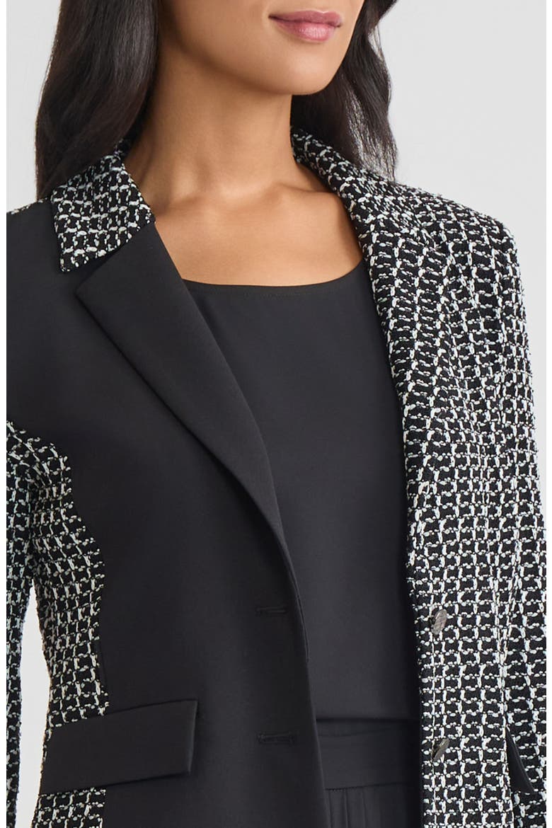 Tailored Mixed Media Tweed Knit Blazer, Alternate, color, Black/White
