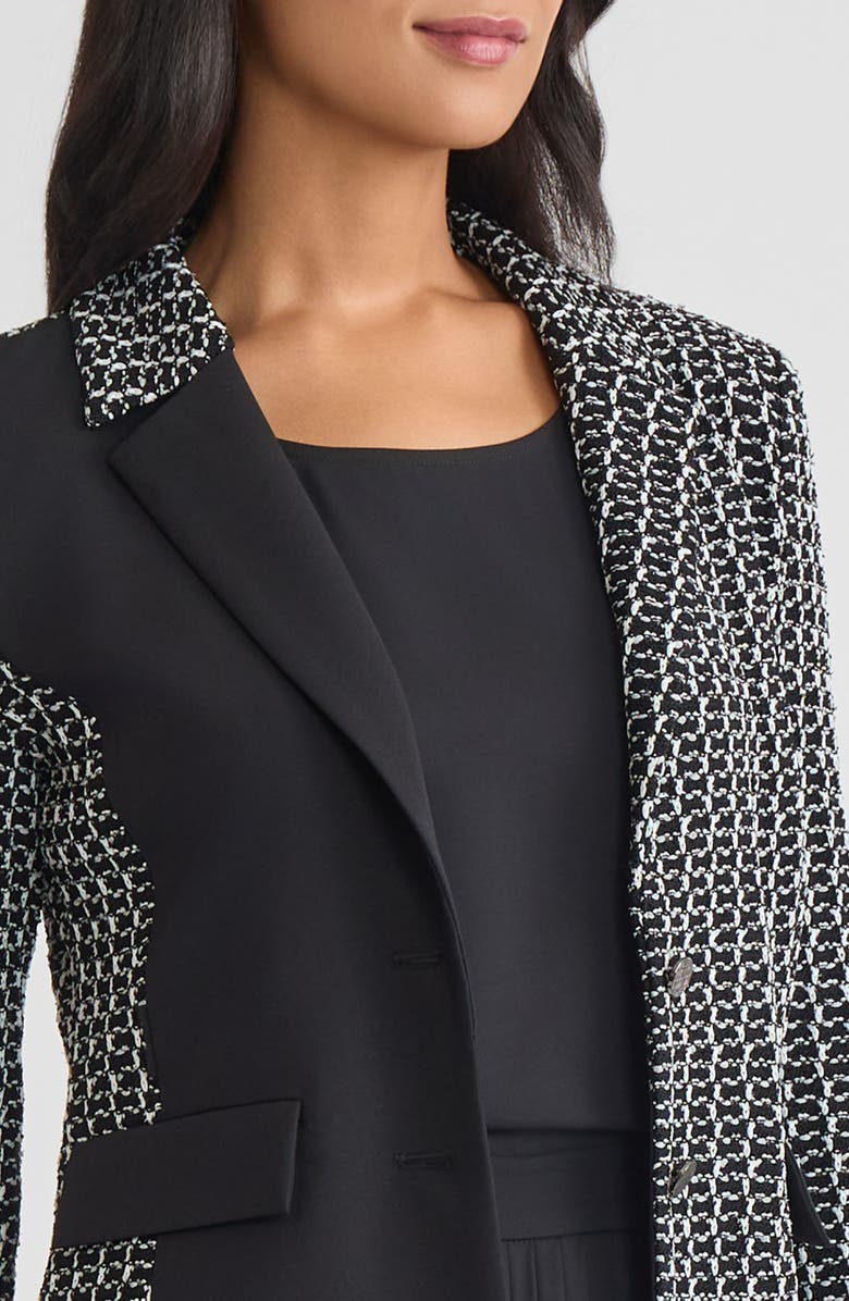 Misook Tailored Mixed Media Tweed Knit Blazer, Alternate, color, Black/White