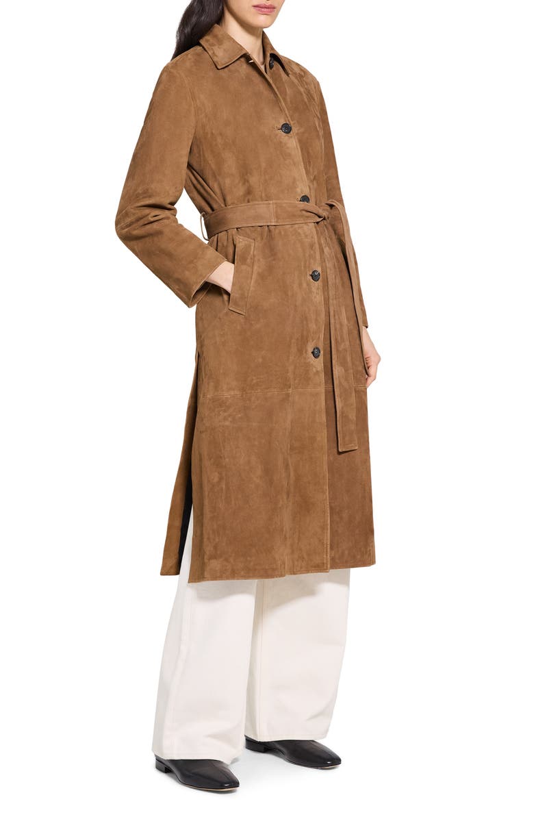 Theory Reese Belted Suede Coat, Alternate, color, Deep Tobacco - 2Ct