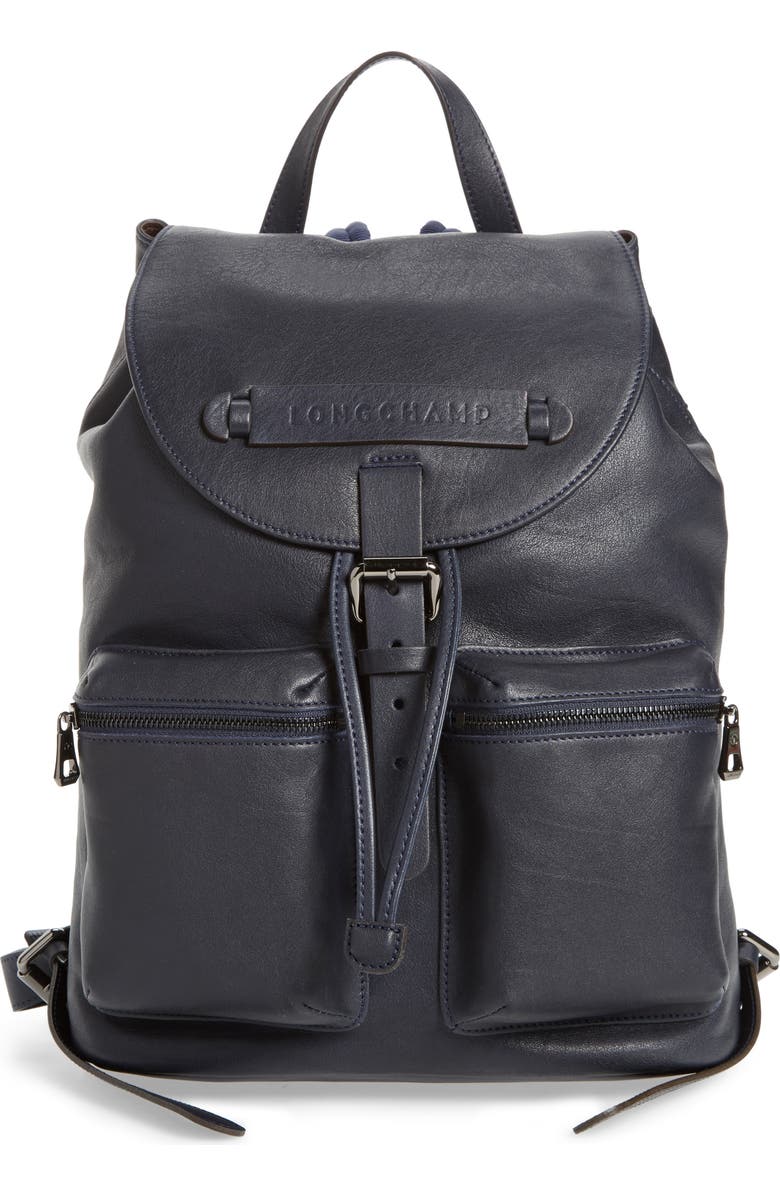 Longchamp 3D Leather Backpack, Main, color, Midnight Blue