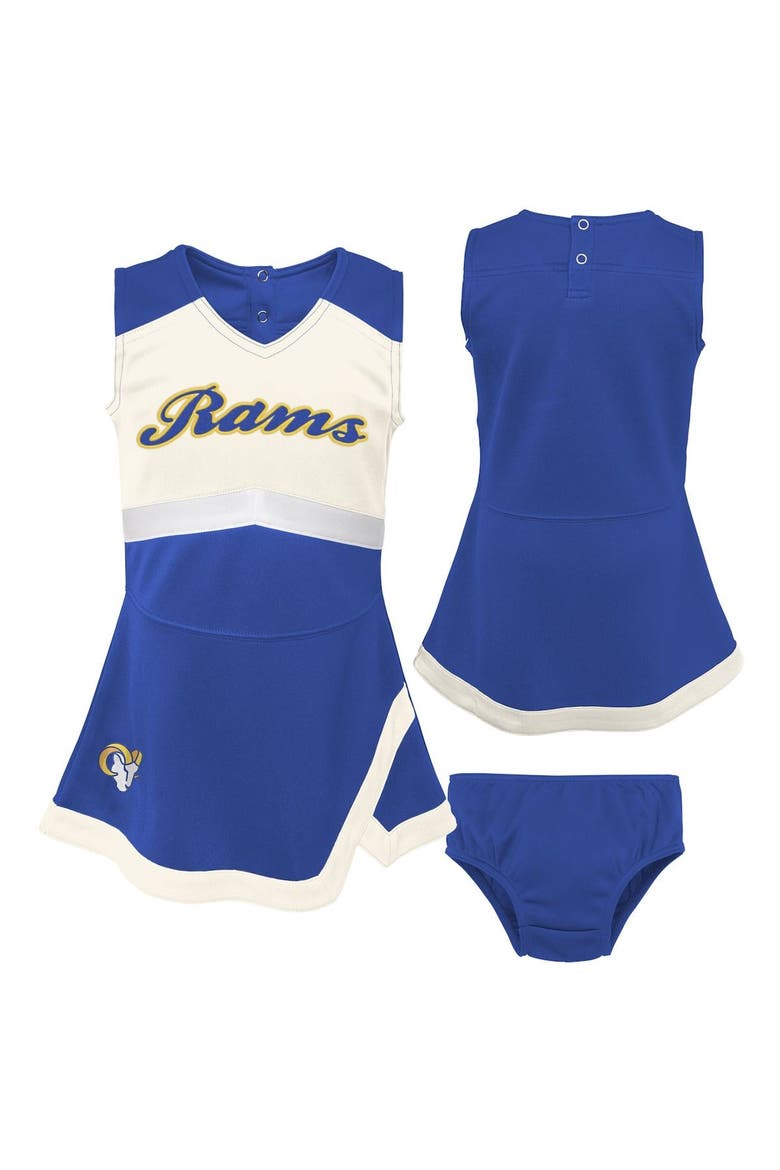 Girls Toddler Royal Los Angeles Rams Cheer Captain Dress with Bloomers, Main, color, Royal