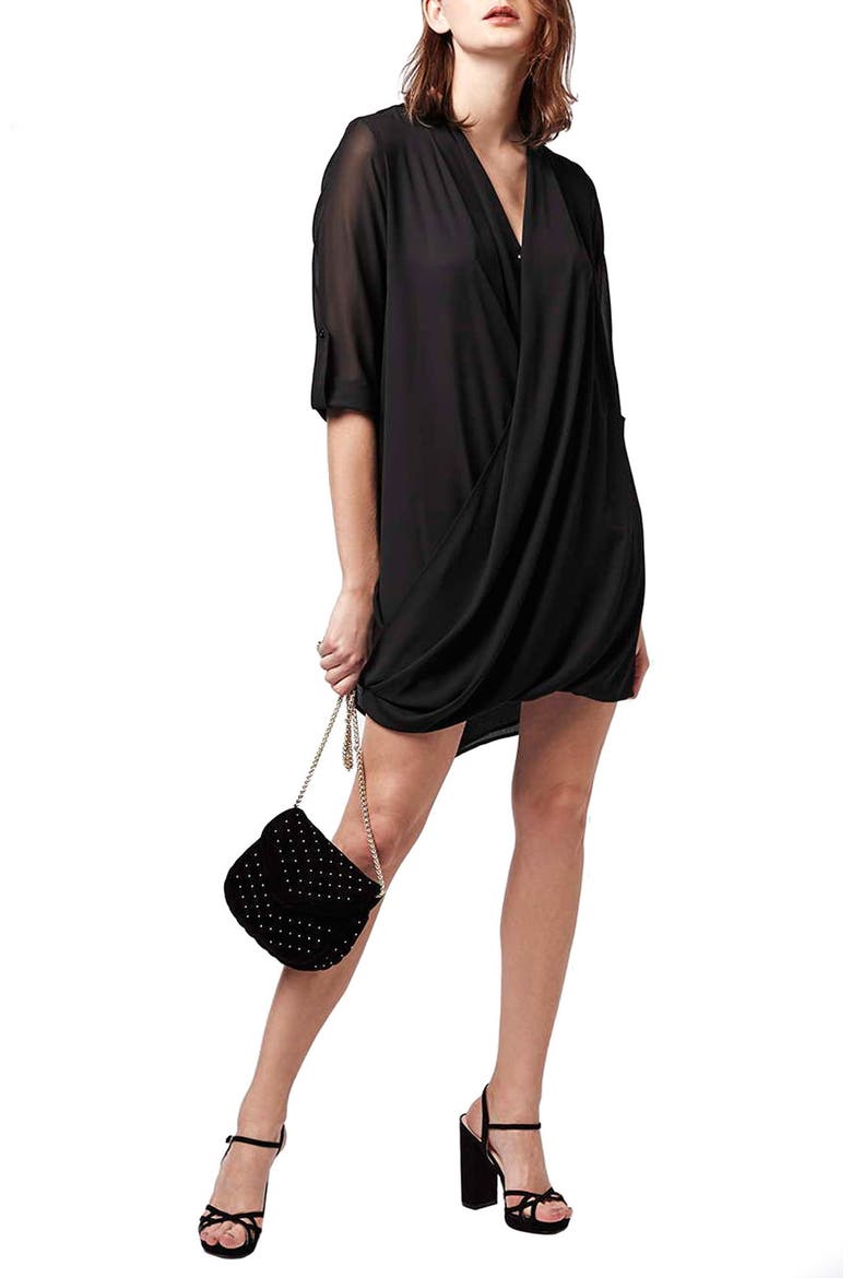 Chiffon Drape Tunic Dress, Main, color, BLACK