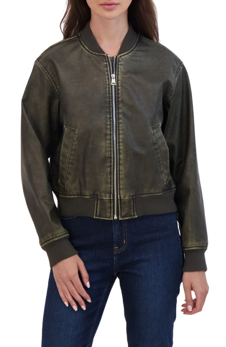 Sebby Distressed Faux Leather Bomber Jacket, Main, color,