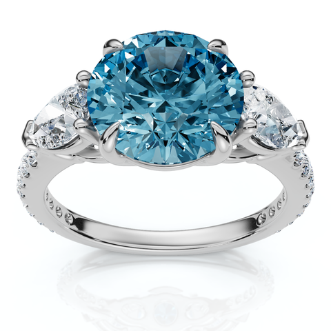 3 1/2Ct Fancy Blue Lab Grown Accent Diamond Engagement Ring 14k Gold