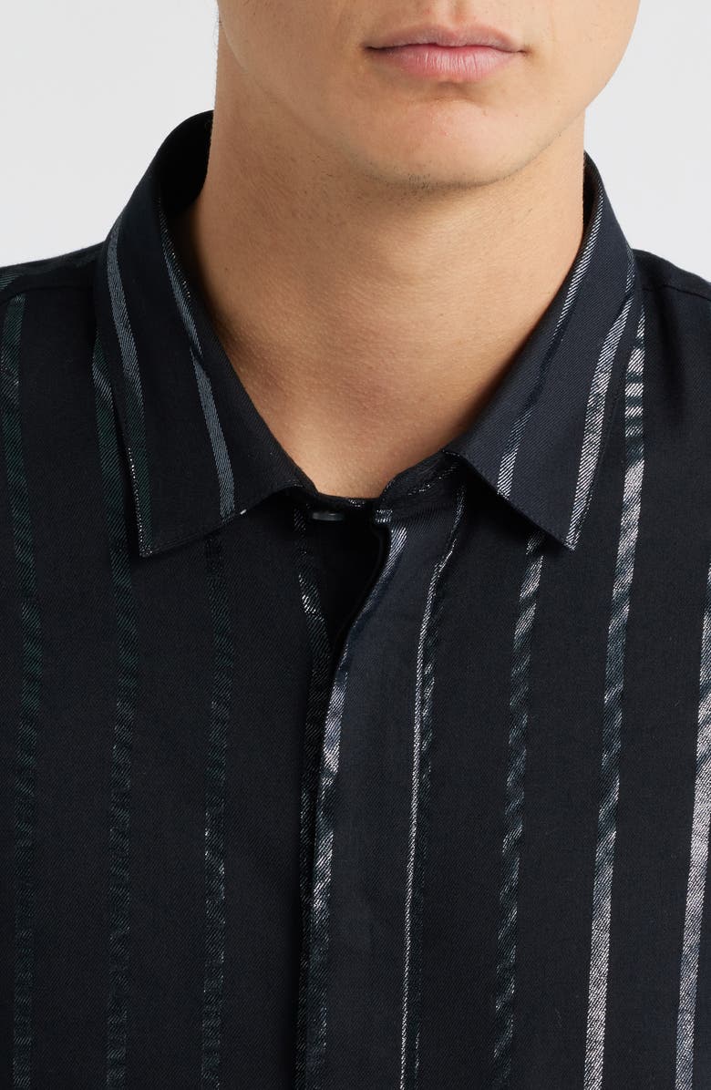 John Varvatos Rodney Print Covered Placket Button-Up Shirt, Alternate, color, Black