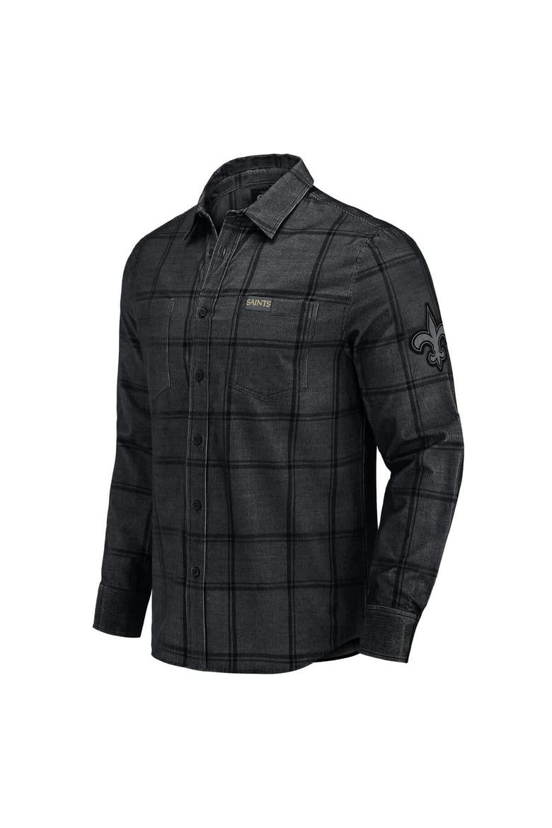 Men's Darius Rucker Collection by Fanatics Black New Orleans Saints Micro Corduroy Plaid Button Up Shirt, Alternate, color, Black