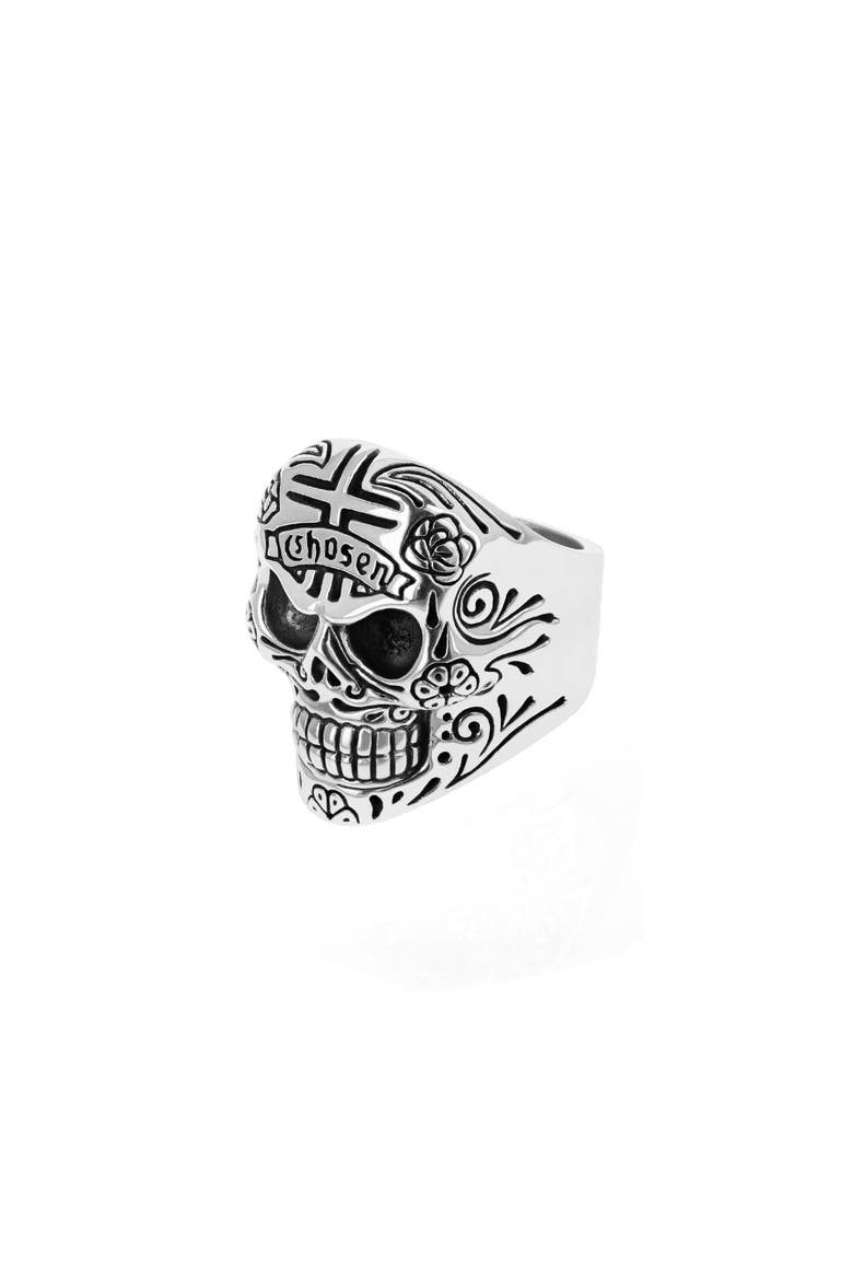 Skull Ring with Chosen Cross Detail - 20th Anniversary Edition, Main, color, Silver