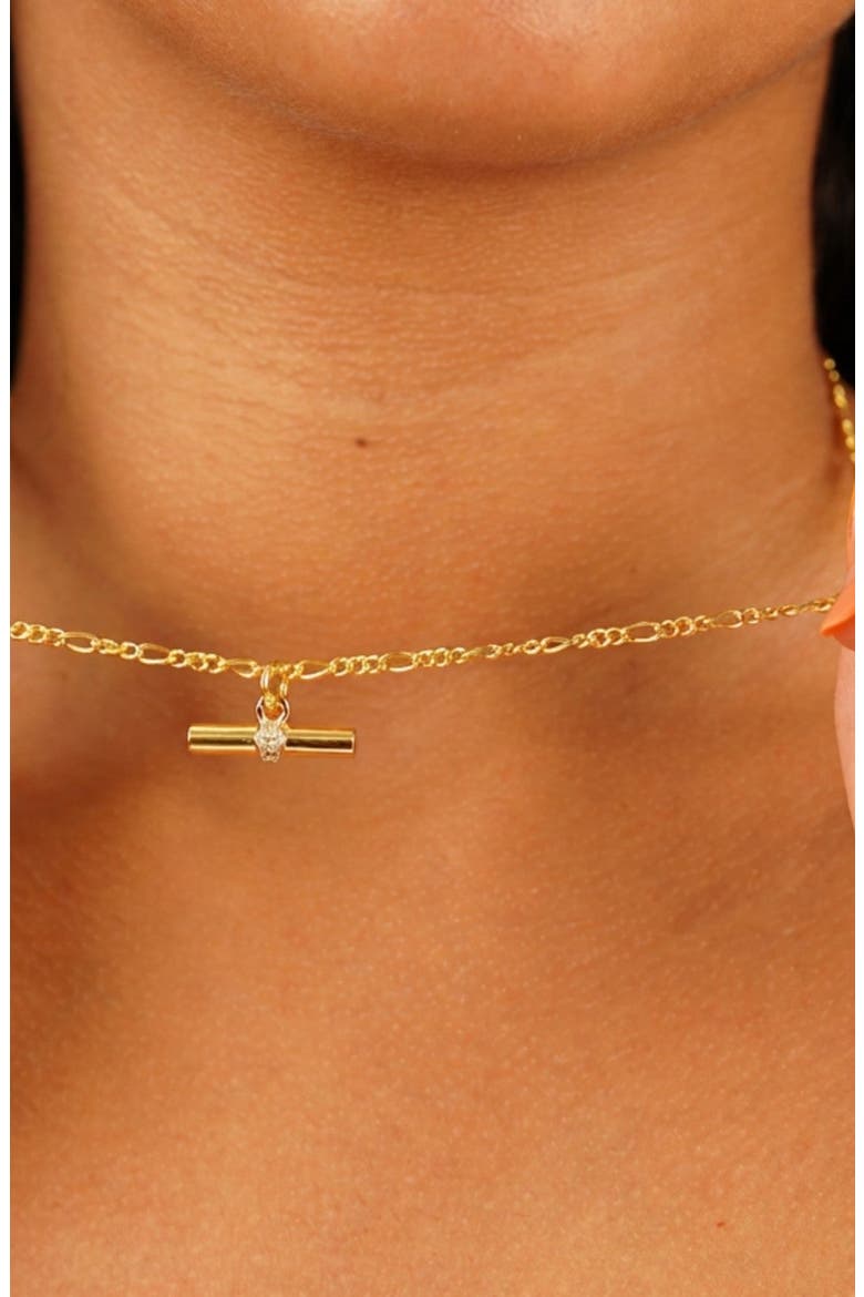 T Bar Charm Necklace, Alternate, color, Gold