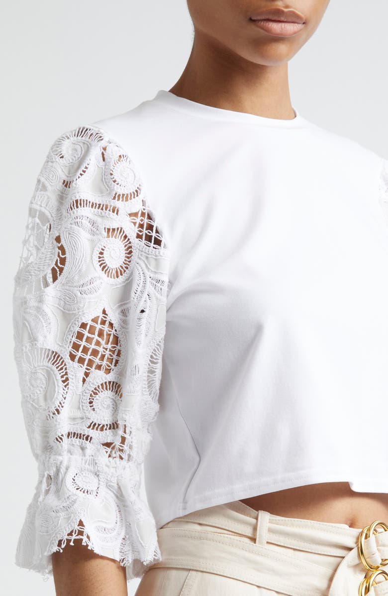 Cinq à Sept Mixed Media Puff Sleeve T-Shirt, Alternate, color, White