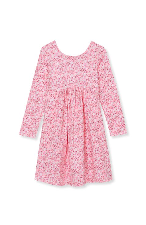 Girls Long Sleeve Gathered Waist Jersey Dress
