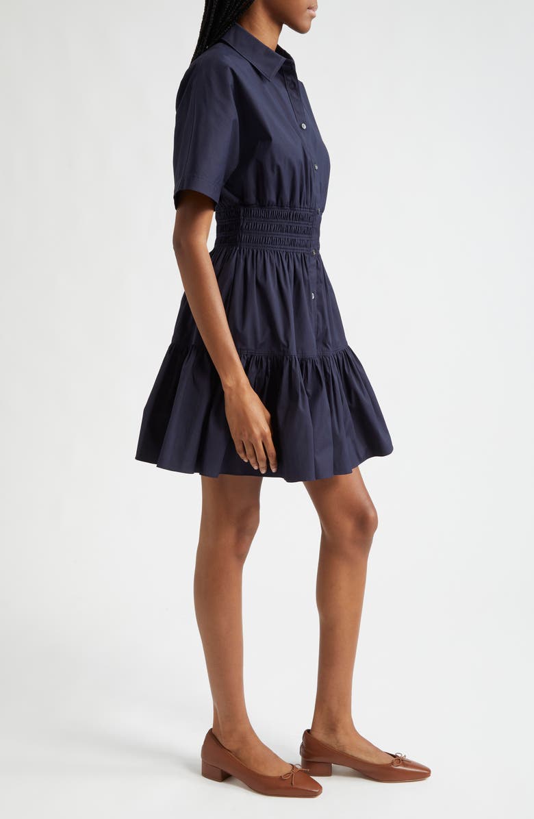 Veronica Beard Greta Smocked Waist Shirtdress, Alternate, color, Navy