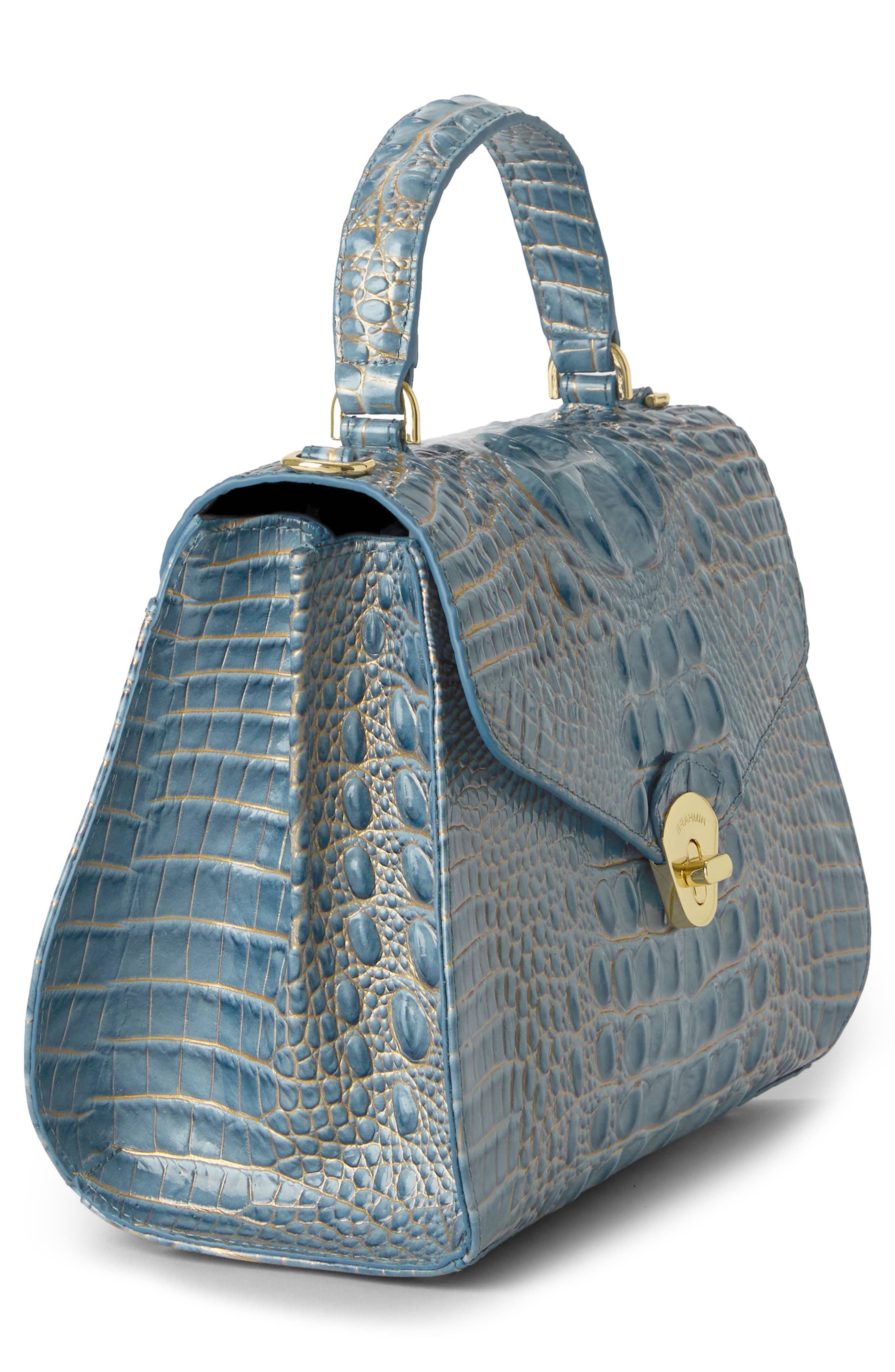 Annalise Croc Embossed Leather Satchel, Alternate, color, VINTAGE INDIGO