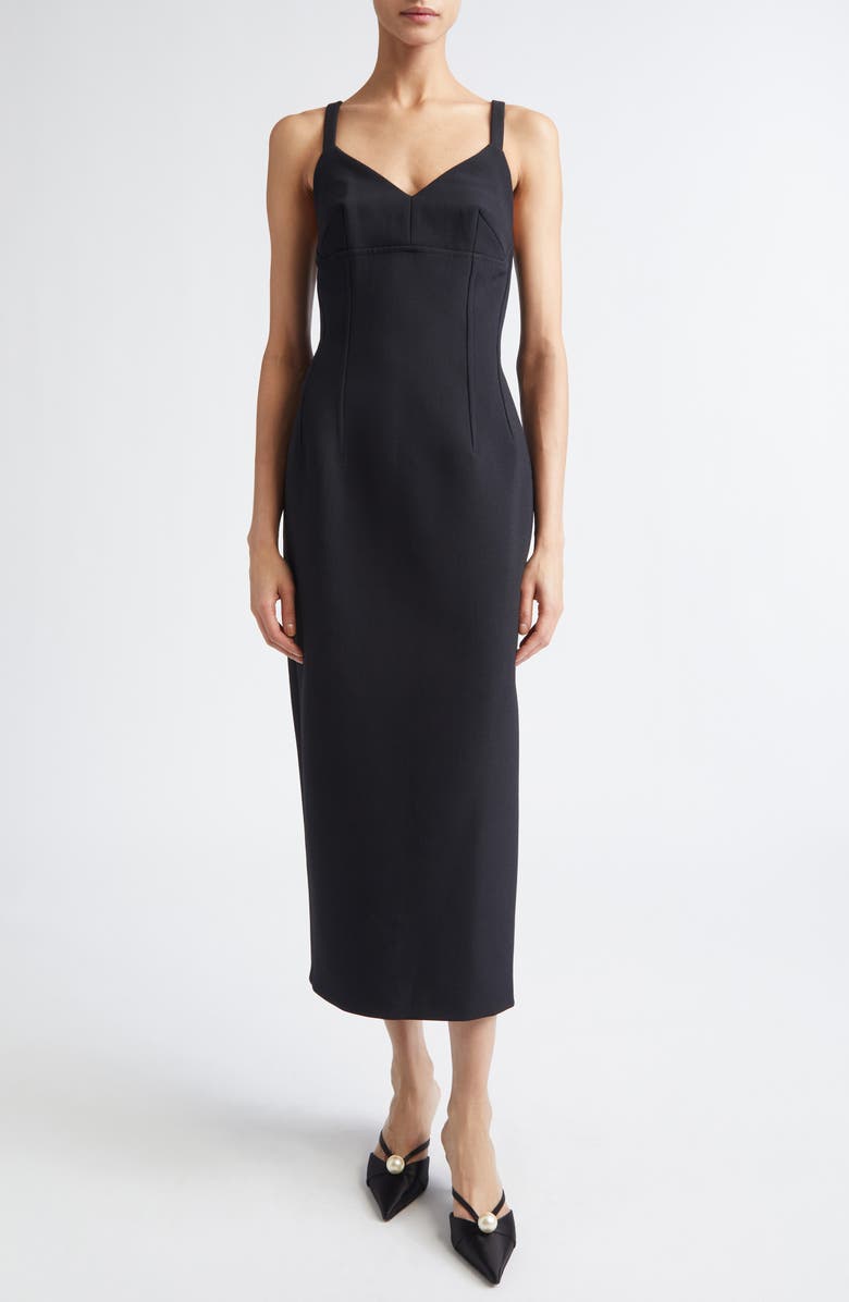 Emilia Wickstead Ezekiel Bird's Eye Suiting Sheath Dress, Main, color, Black