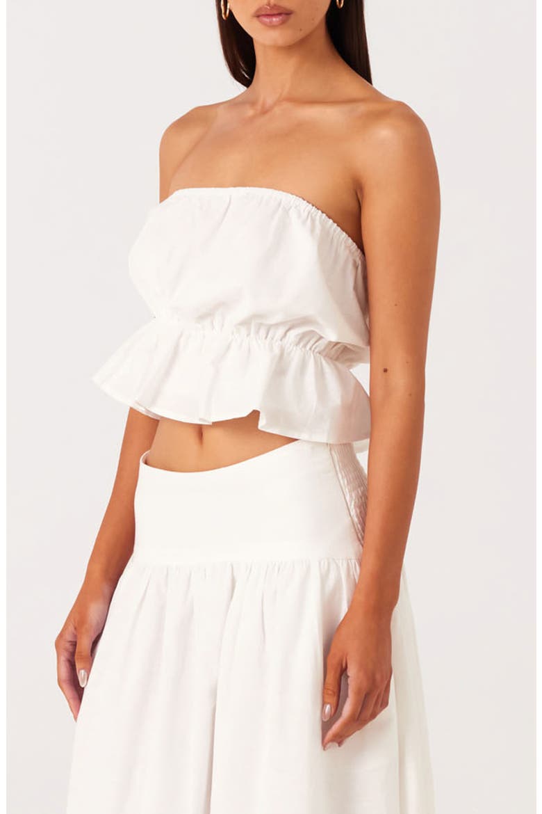 Nesa Strapless Linen & Cotton Peplum Crop Top, Alternate, color, WHITE