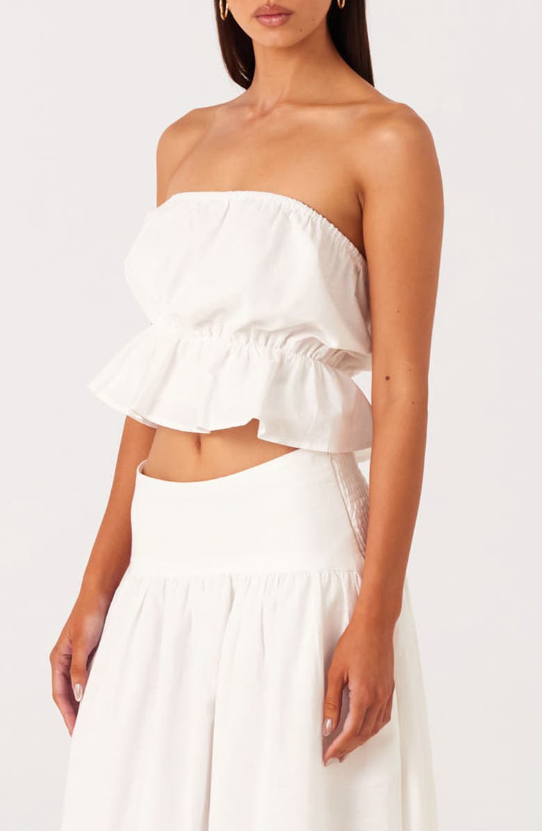 SNDYS Nesa Strapless Linen & Cotton Peplum Crop Top, Alternate, color, White