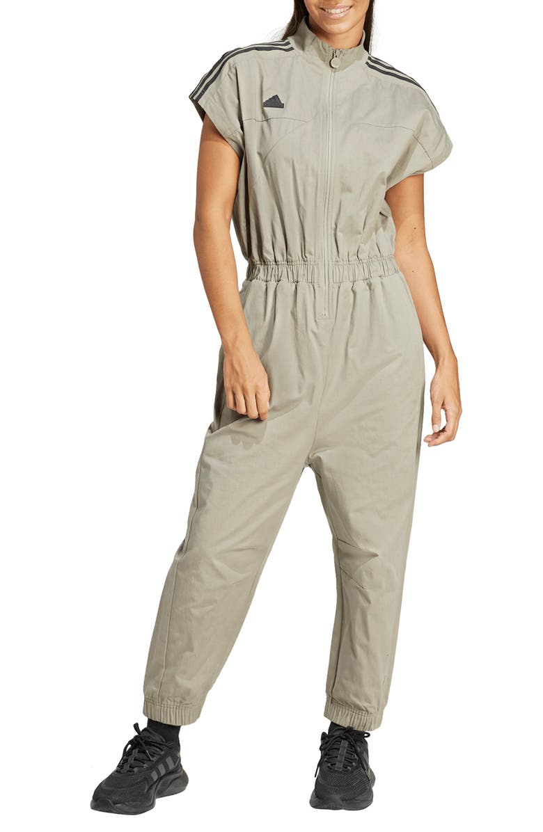 adidas Zip-Up Cotton Twill Jumpsuit, Main, color,
