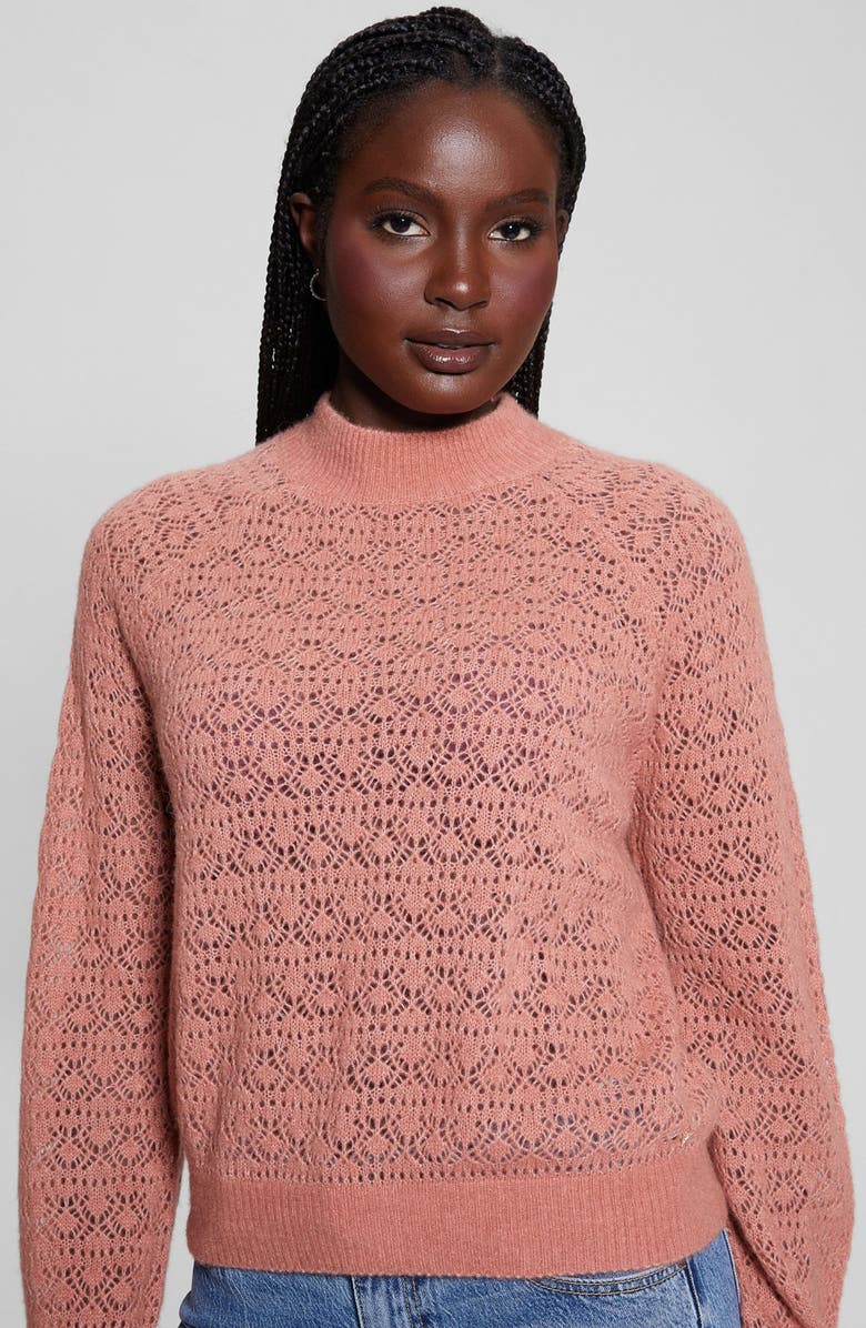GUESS Kensley Open Stitch Mock Neck Sweater, Alternate, color, Satin Rose