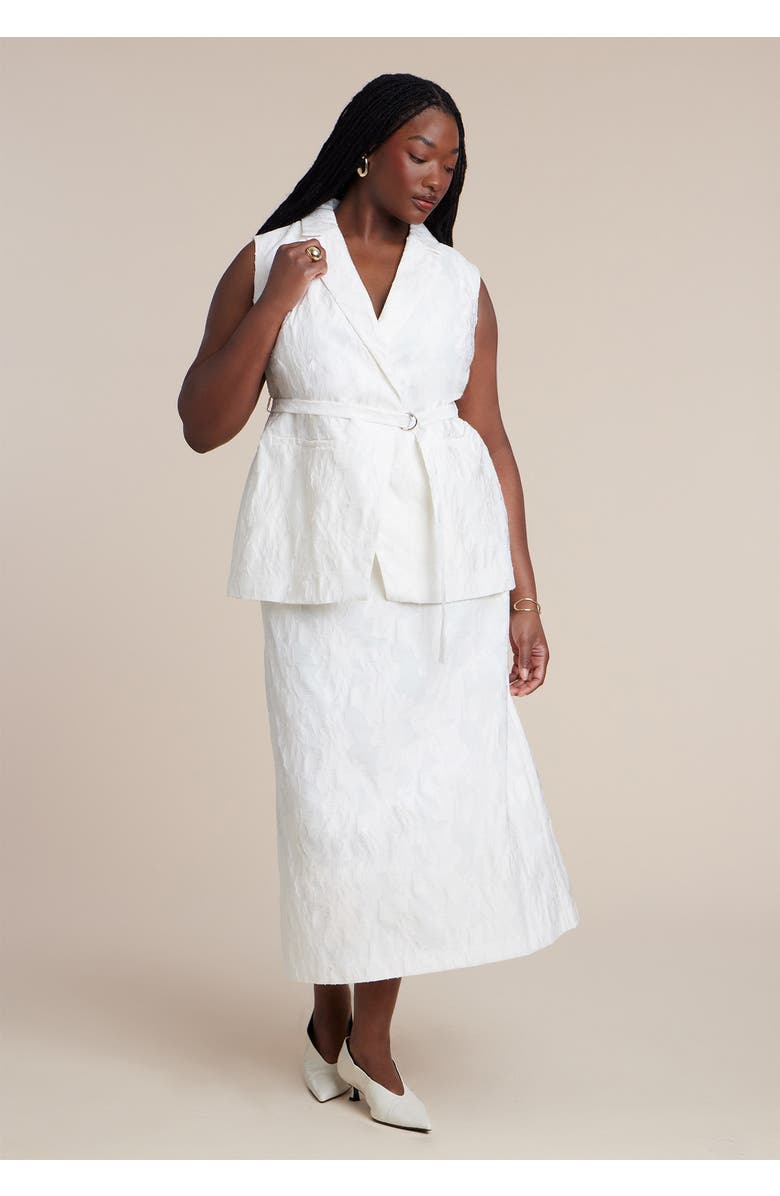 ELOQUII Floral Jacquard Belted Vest, Alternate, color, Coconut Milk