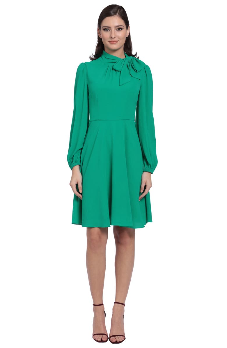 Maggy London Catalina Tie Neck Long Sleeve Fit & Flare Crepe Dress, Alternate, color, 