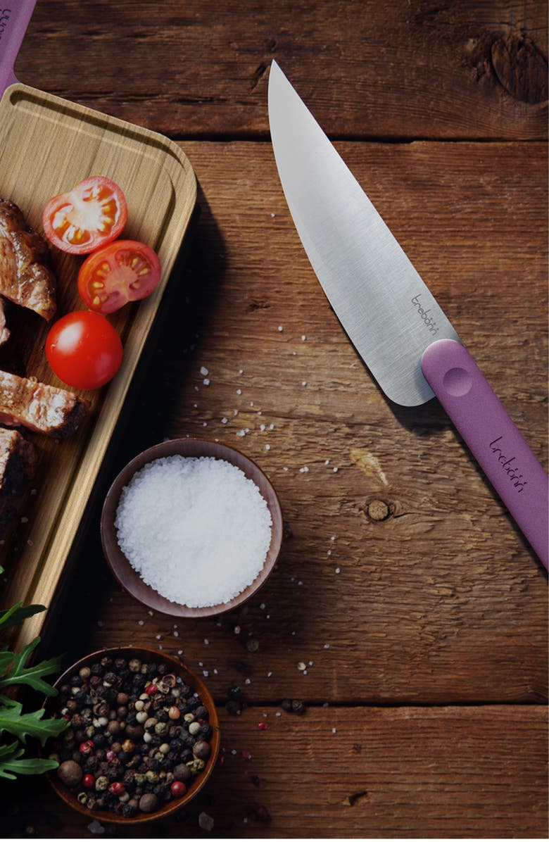 TREBONN Bamboo Chopping Board with Integrated Chef Knife, Alternate, color, Purple