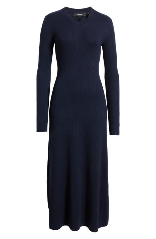 Theory Regal Long Sleeve Rib Maxi Dress In Blue