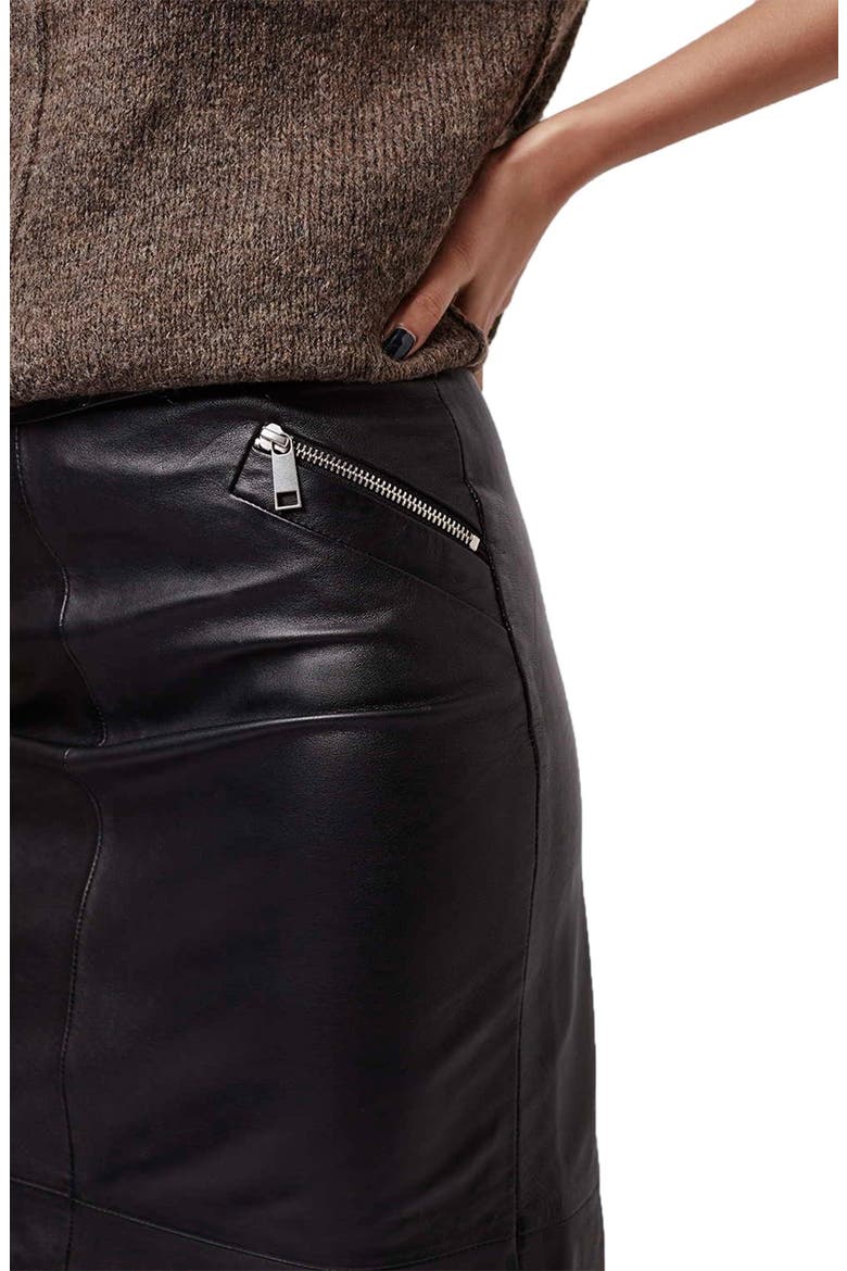 Leather Midi Skirt, Alternate, color, BLACK