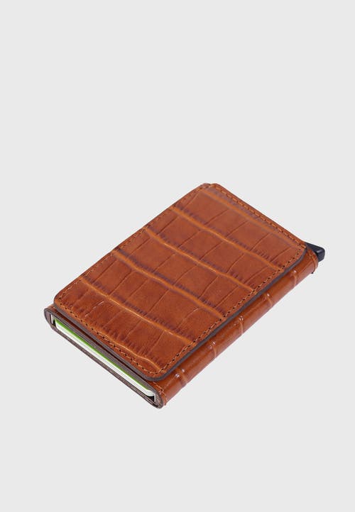 Furniq Uk Genuine Leather Crocodile Pattern Card Holder In Brown
