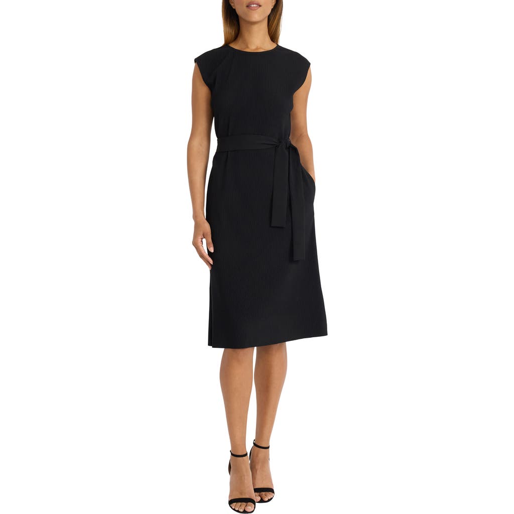 Maggy London Plissé Tie Belt Midi Dress in Black