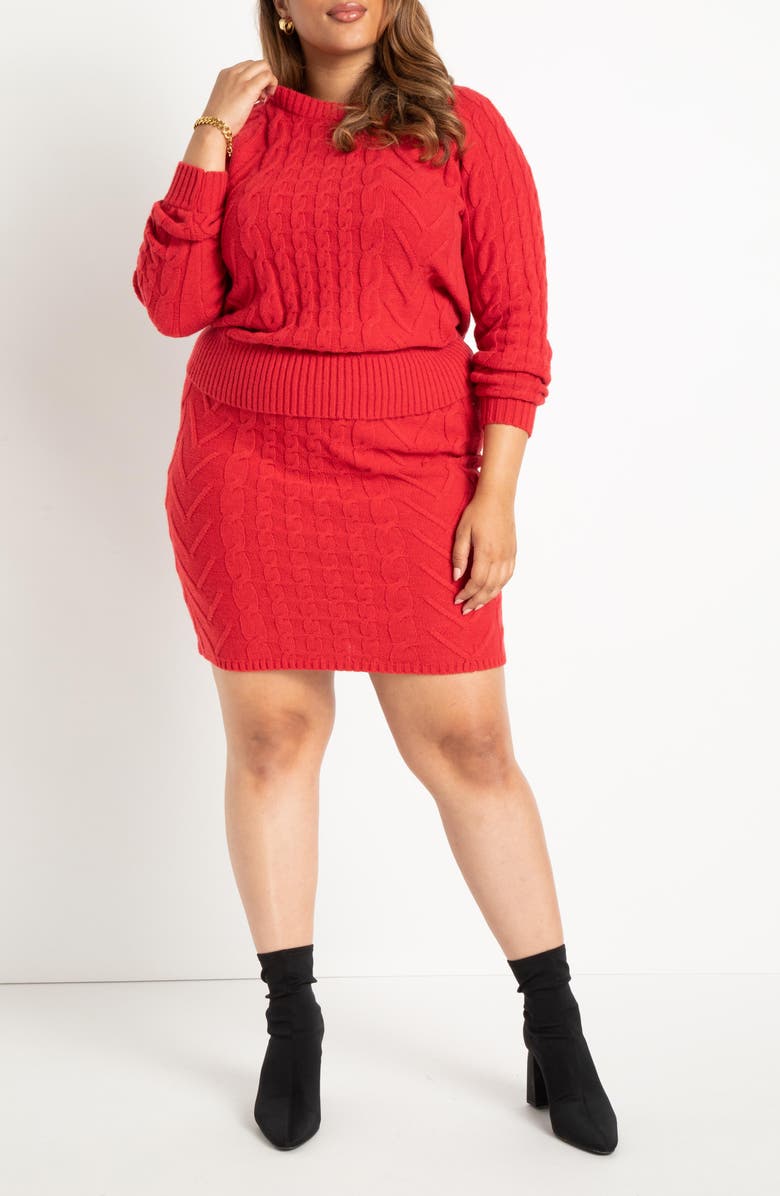 ELOQUII Cable Knit Sweater, Alternate, color, 