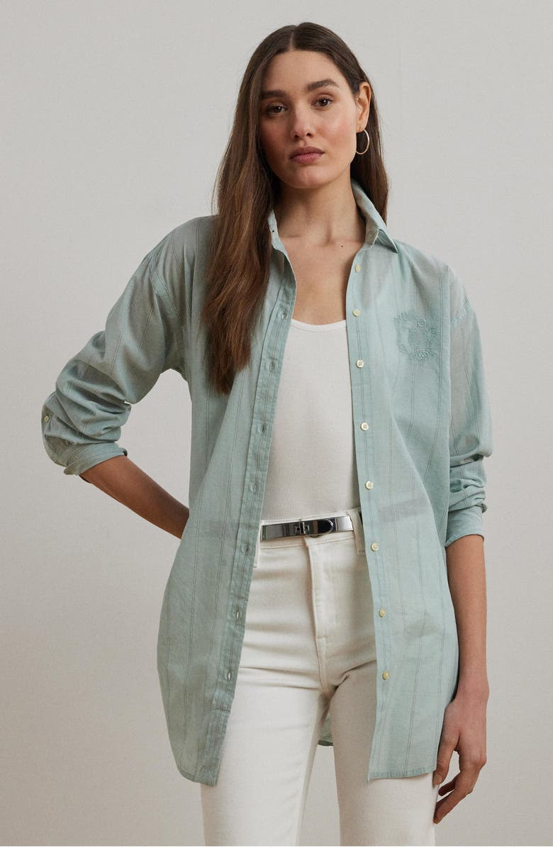 Lauren Ralph Lauren Stripe Oversize Cotton Button-Up Shirt, Alternate, color, 