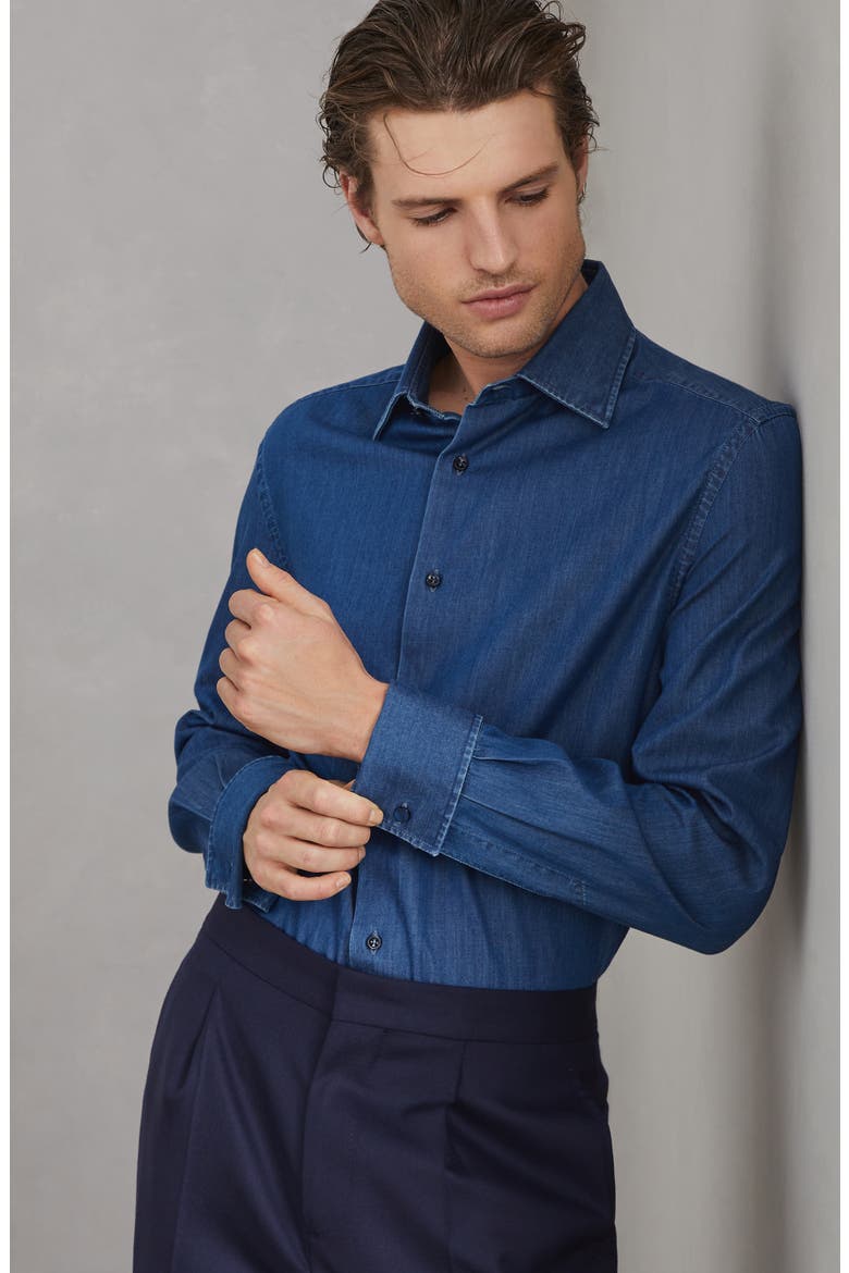 Lightweight denim tuxedo shirt, Alternate, color, Denim