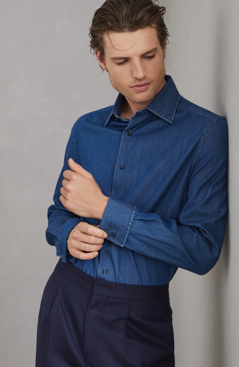 Brunello Cucinelli Lightweight denim tuxedo shirt, Alternate, color, 