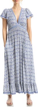 MAX STUDIO Empire Waist Flutter Sleeve Maxi Dress